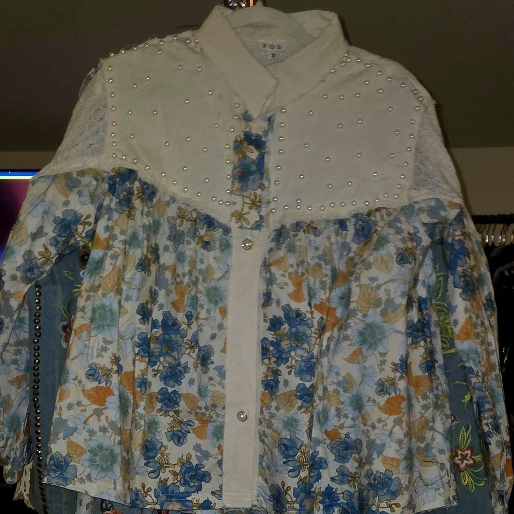 POL Floral Pearl Button Down Shirt